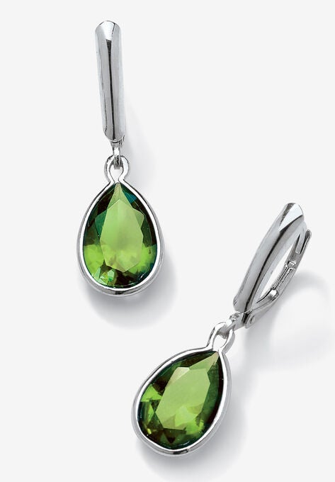 Sterling Silver Drop Earrings Pear Cut Simulated Birthstones, AUGUST, hi-res image number null