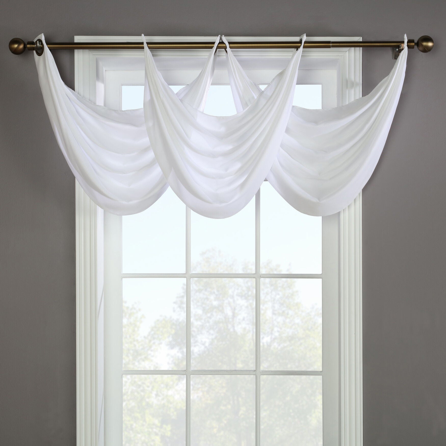 Rhapsody Lined Light Filtering Grommet Ascot Valance, WHITE, hi-res image number 0