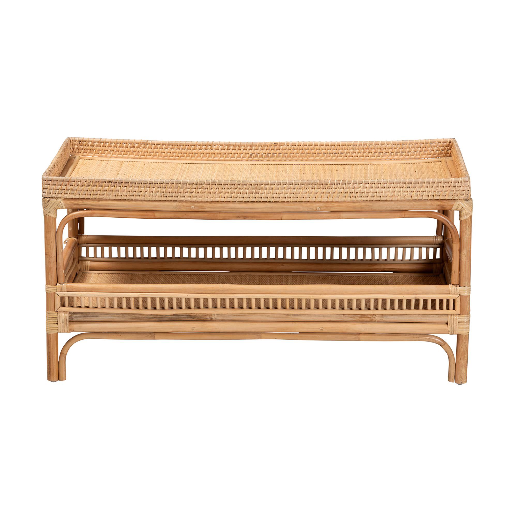 Lombok Modern Bohemian Natural Rattan Coffee Table, NATURAL, alternate image number 3