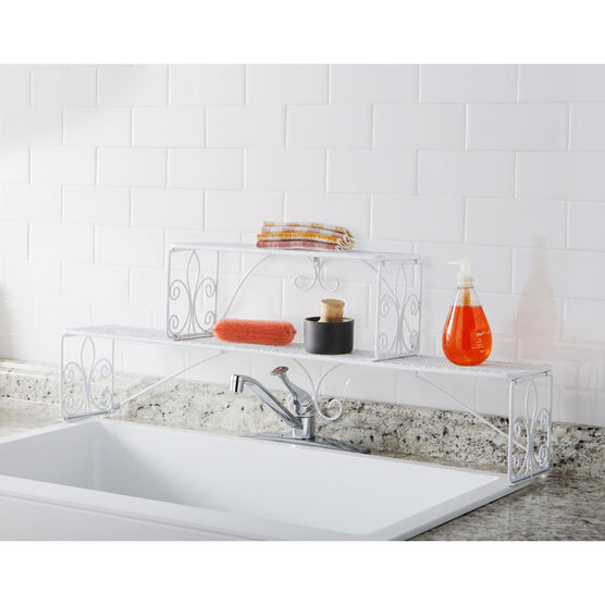 Scroll 2-Tier Over Sink Shelf, WHITE, hi-res image number null