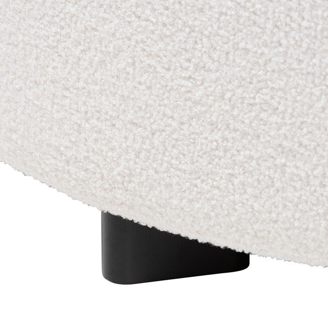 Athena Modern And Contemporary Ivory Boucle Upholstered And Black Finished Wood Round Ottoman, , alternate image number null
