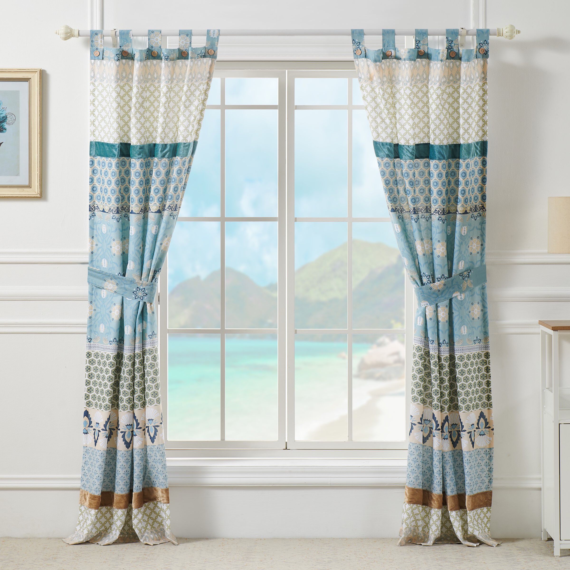Thalia Window Treatment Valance Curtains, Tango, BLUE, on-hover image number 1