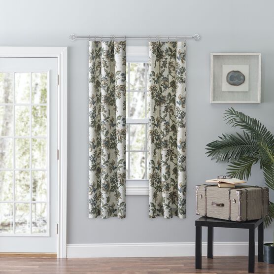 Madison Floral- Multi Colored Jacobean Floral- Tailored Panel Pair, BLUE, hi-res image number null