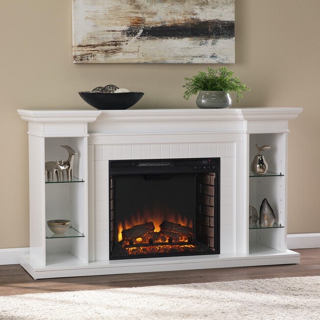Henstinger Electric Fireplace W Bookcase, WHITE, hi-res image number 0