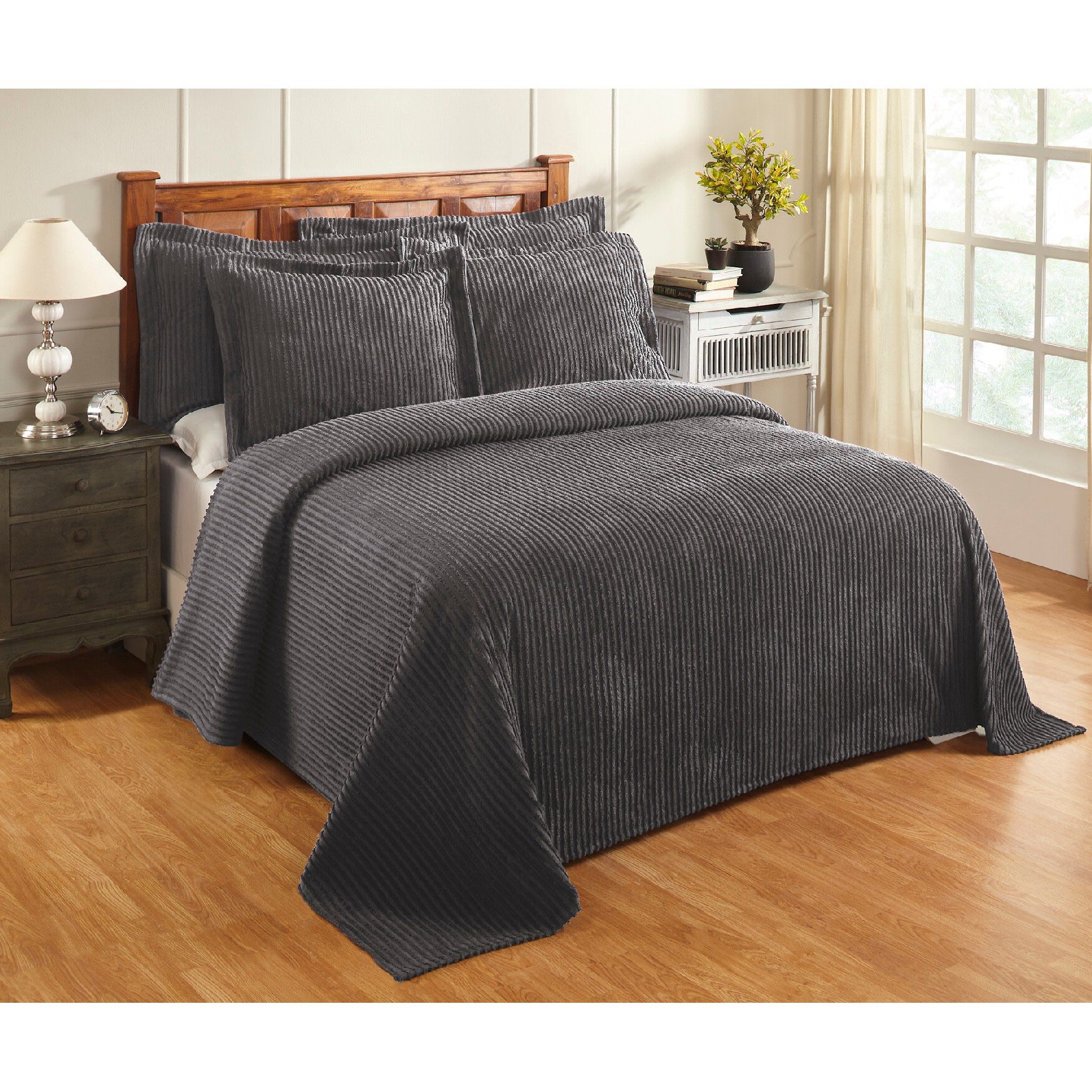 Better Trends Jullian Collection in Bold Stripes Design Bedspread, GRAY, hi-res image number 0