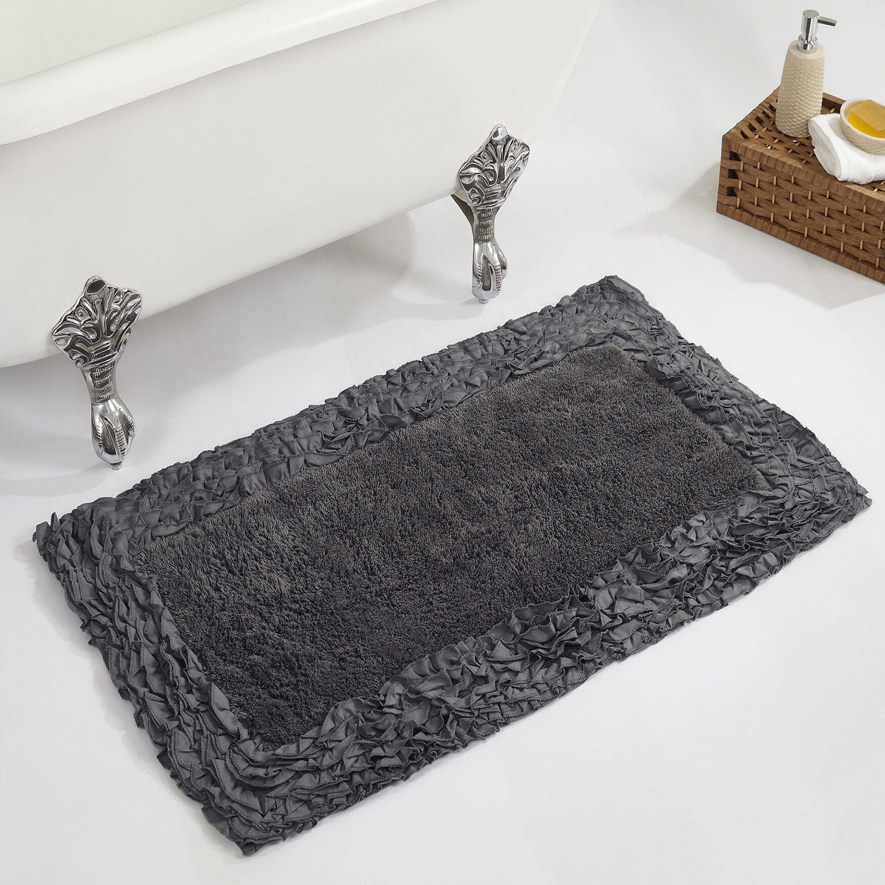 Shaggy Border Bath Rug Mat, 24 inches X 40 inches, GRAY, hi-res image number 0