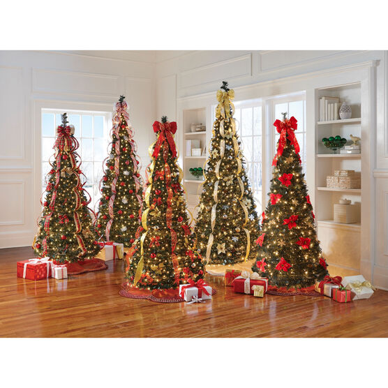 Fully Decorated Pre-Lit 6-Ft. Pop-Up Christmas Tree, POINSETTIA, hi-res image number null