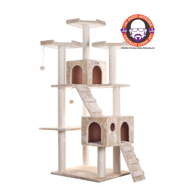 Multi-Level 74 inches Real Wood Cat Tree Play Furniture With Sratchhing Posts, Large Playforms, BEIGE, hi-res image number null