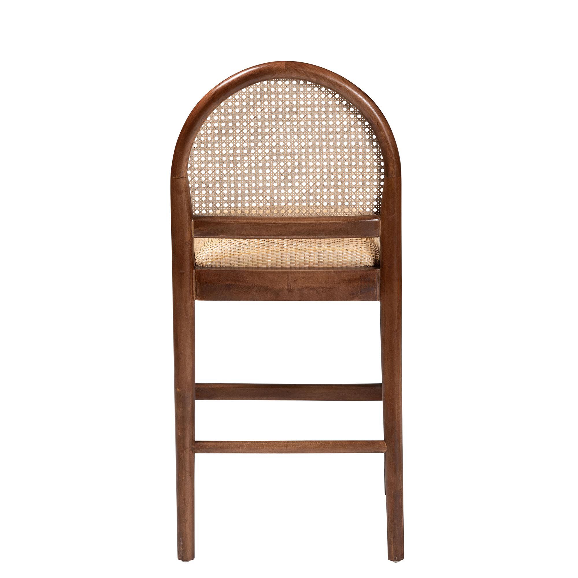 Maryland Modern Bohemian Natural Rattan and Acacia Wood Counter Stool, BROWN, alternate image number 5