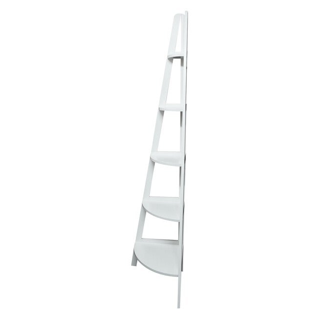 5-Shelf Corner Ladder Bookcase - White, , on-hover image number 1
