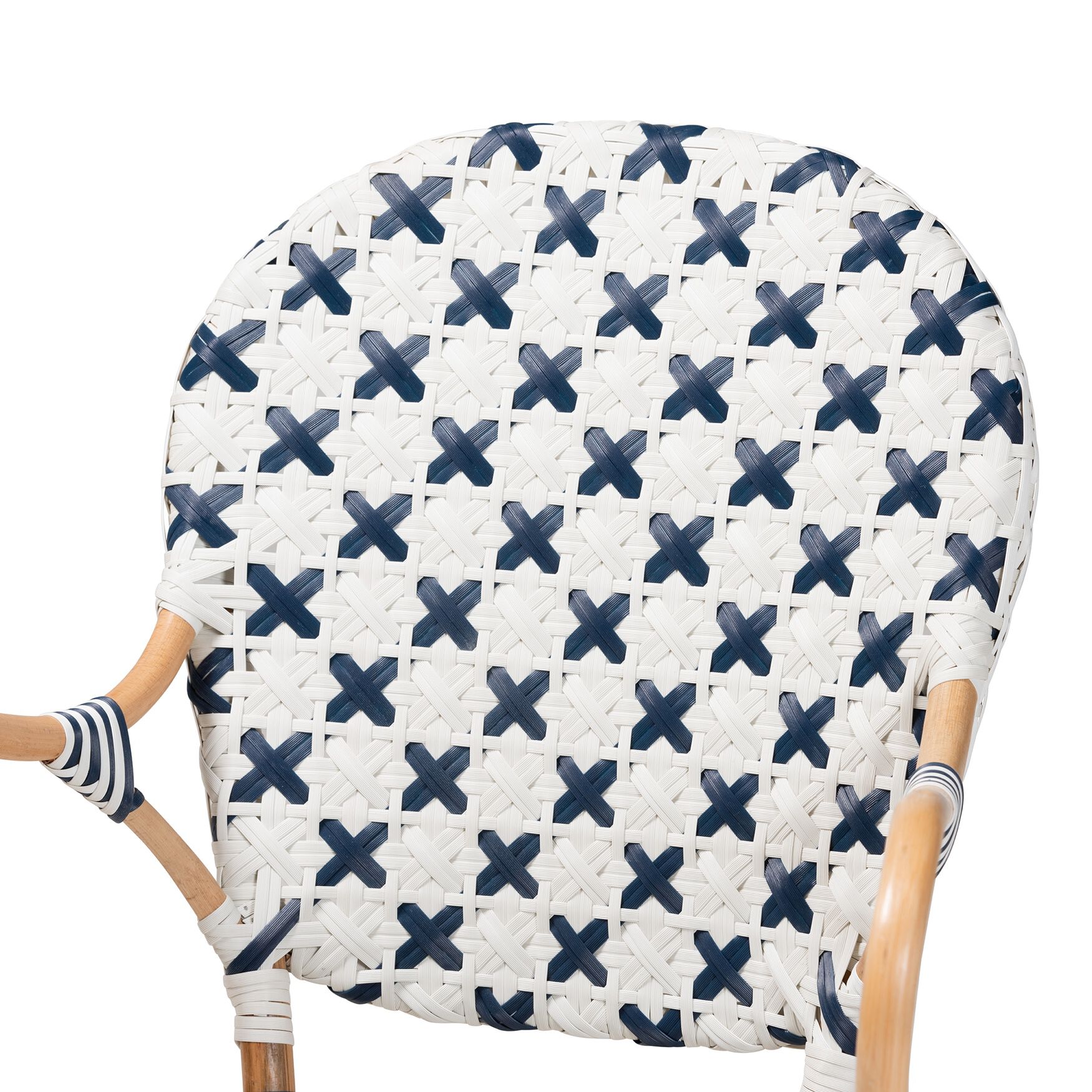Bryson Modern French Blue And White Weaving And Natural Rattan Bistro Chair, , alternate image number 4