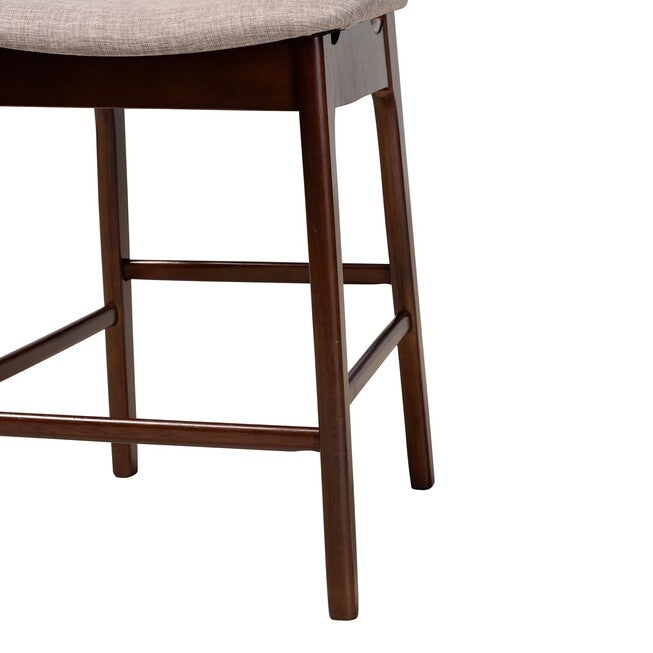 Dannon Mid-Century Modern Grey Fabric And Walnut Brown Finished Wood 2-Piece Counter Stool Set, , alternate image number null