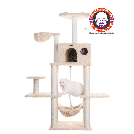 Mult-Level Real Wood Cat Tree Hammock Bed, Climbing Center, BEIGE, hi-res image number null