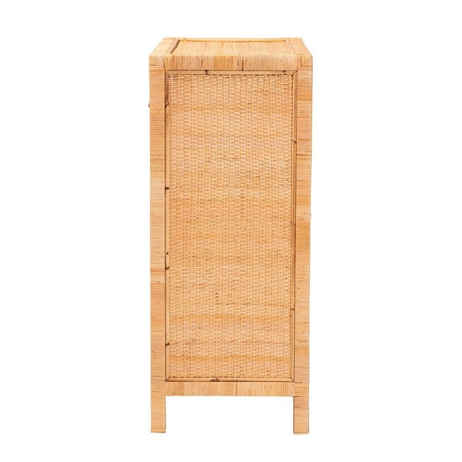 Vaere Modern Bohemian Natural Brown Rattan And Mahogany Wood Storage Cabinet, , alternate image number 2