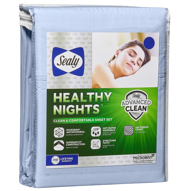 Sealy Healthy Nights Antimicrobial Sheets, Blue, BLUE, hi-res image number 0