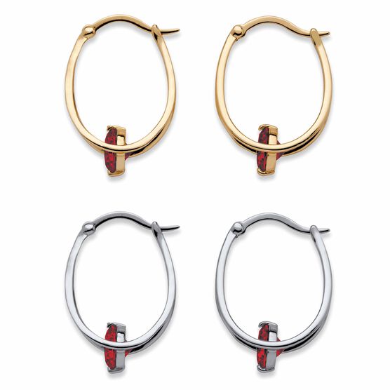 Silvertone 2 Pair Set Hoop Earrings (24x9mm) Round Simulated Blue, , on-hover image number null
