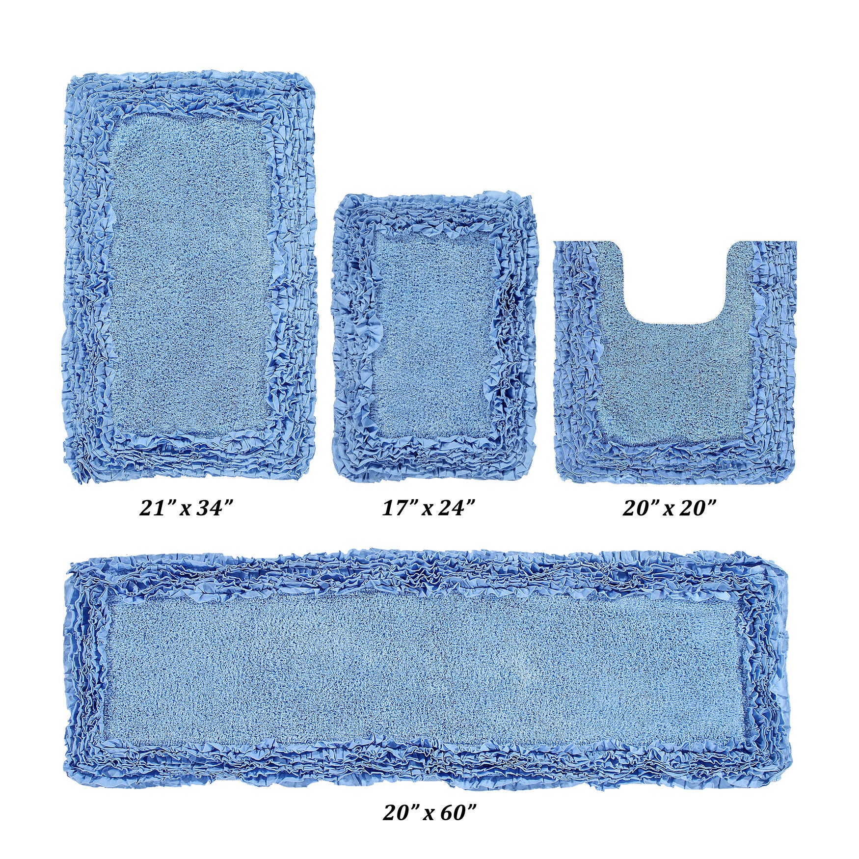 Shaggy Border Bath Rug Mat, 5 Pc Set, (17 inches X 24 inches | 20 inches X 20 inches | 21 inches X 34 inches | 24 inches X 40 inches | 20 inches X 60 inches), BLUE, hi-res image number 0