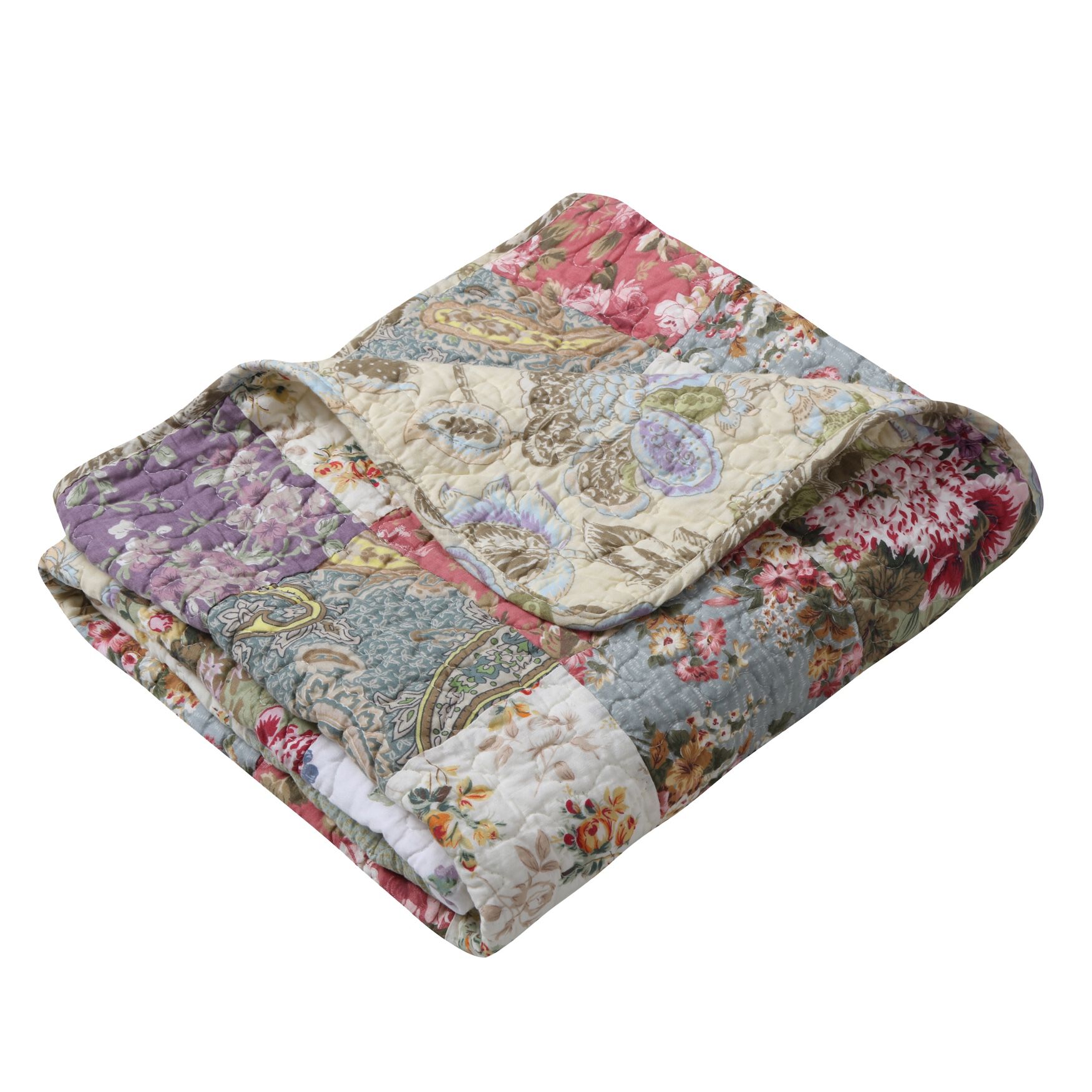 Blooming Prairie Patchwork Quilted Throw Blanket, , on-hover image number 1