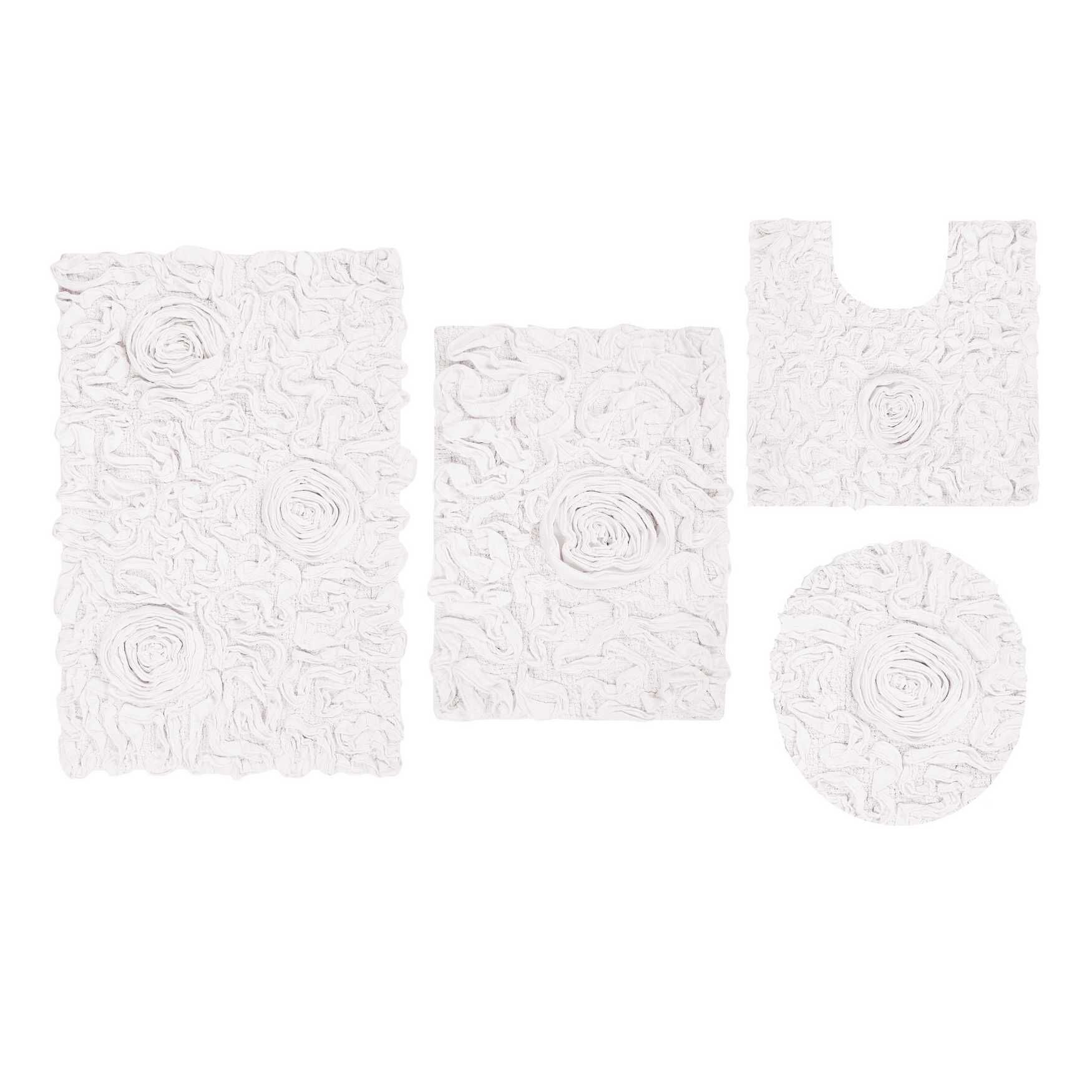 Bell Flower 4 Piece Set Bath Rug Collection, WHITE, hi-res image number 0