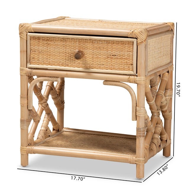 Camara Modern Bohemian Natural Brown Rattan 1-Drawer Nightstand, , alternate image number 15