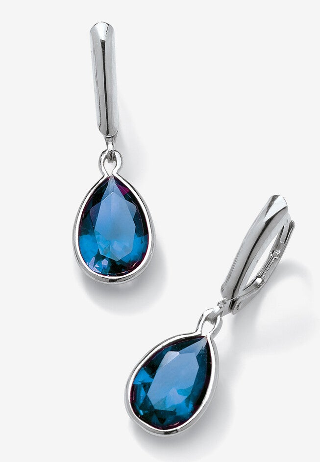 Sterling Silver Drop Earrings Pear Cut Simulated Birthstones, SEPTEMBER, hi-res image number 0