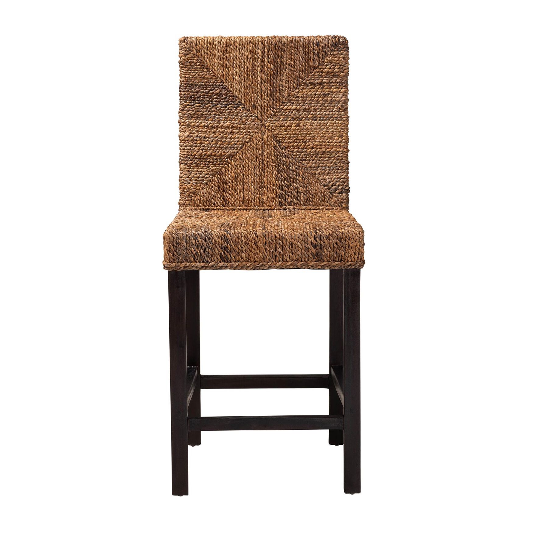 Laymi Modern Bohemian Dark Brown Mahogany Wood and Seagrass Counter Stool, , on-hover image number 1