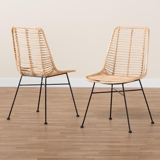 Manhattan Modern Bohemian Natural Brown Rattan And Black Metal Dining Chair, , alternate image number 7