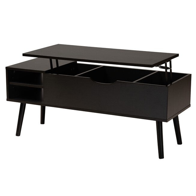Roden Modern Two-Tone Black And Espresso Brown Finished Wood Coffee Table With Lift-Top Storage Compartment, , on-hover image number null