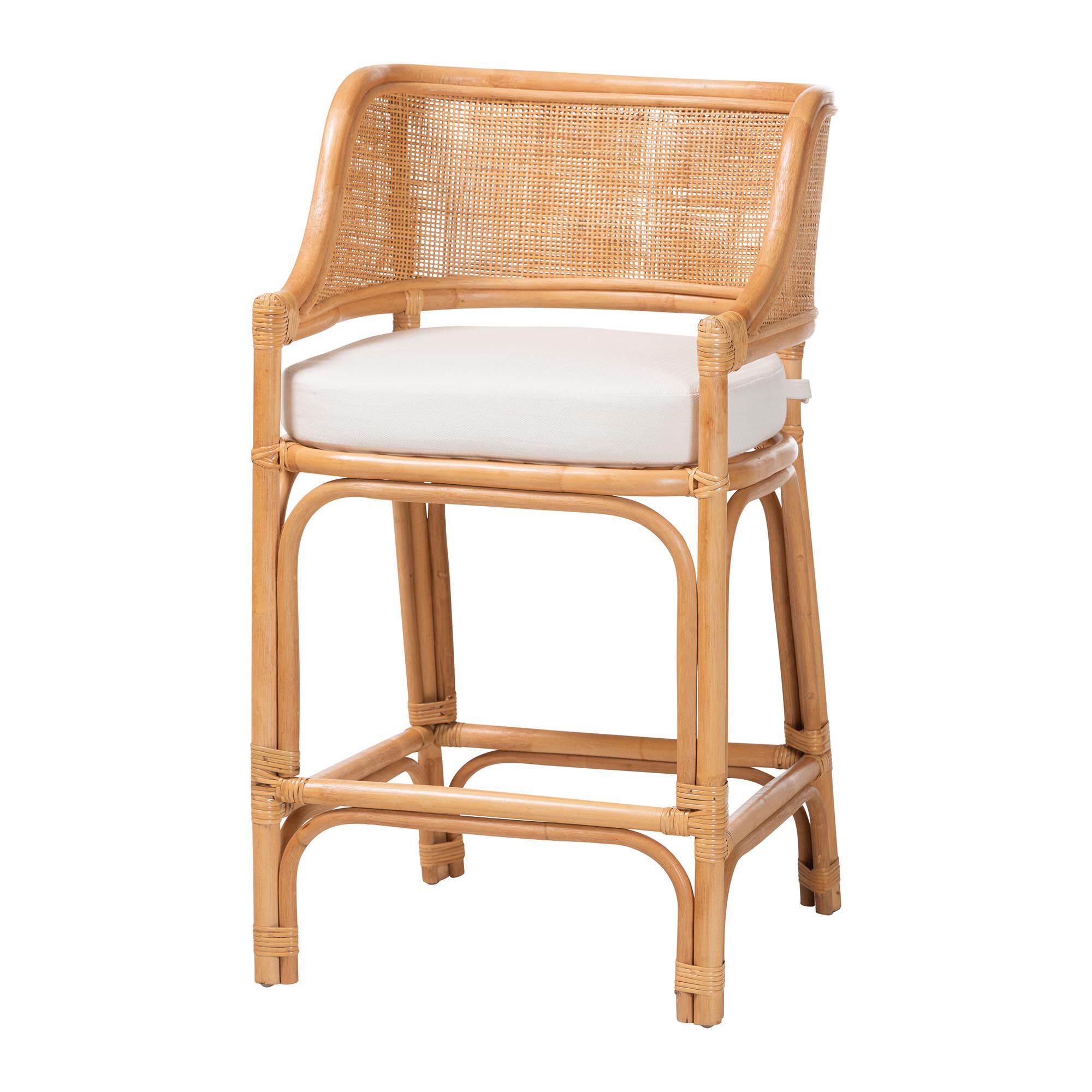 Ottis Natural Rattan Counter Stool with Cushion, HONEY, alternate image number 1