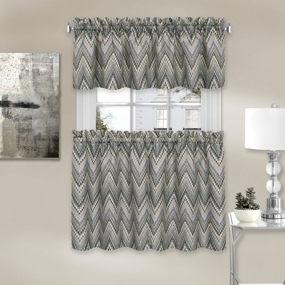 Avery Window Curtain Tier Pair and Valance Set, CHARCOAL, hi-res image number null