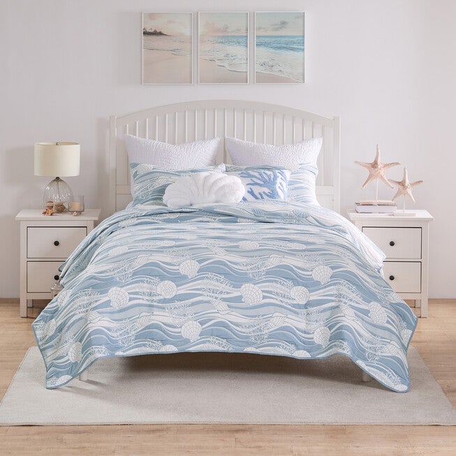 Greenland Home Fashions Dover Reversible Matelassé Coverlet Set, TIDAL BLUE, alternate image number 4
