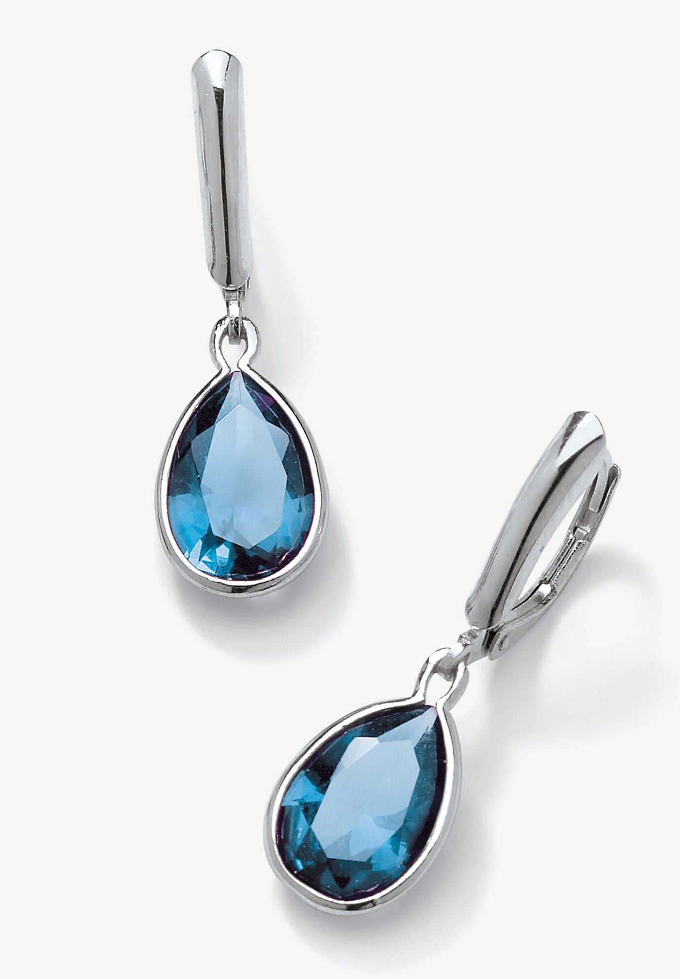 Sterling Silver Drop Earrings Pear Cut Simulated Birthstones, MARCH, hi-res image number 0