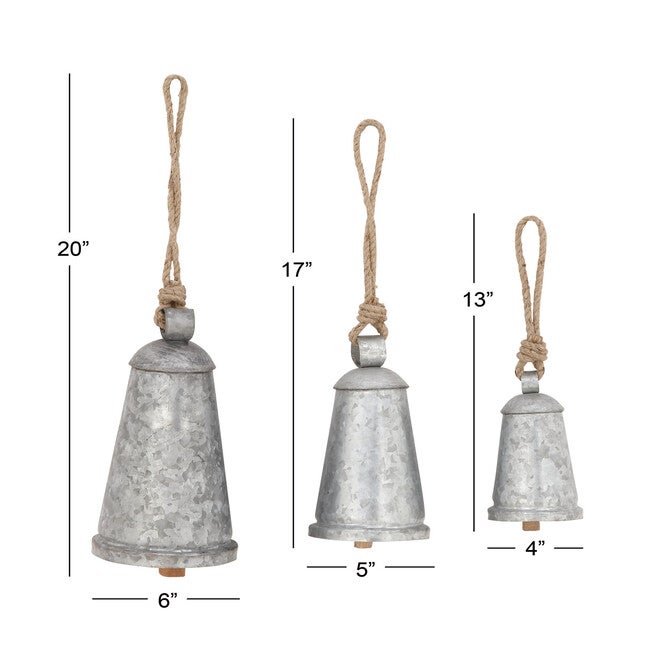Set Of 3 Grey Metal Rustic Windchime, , alternate image number null