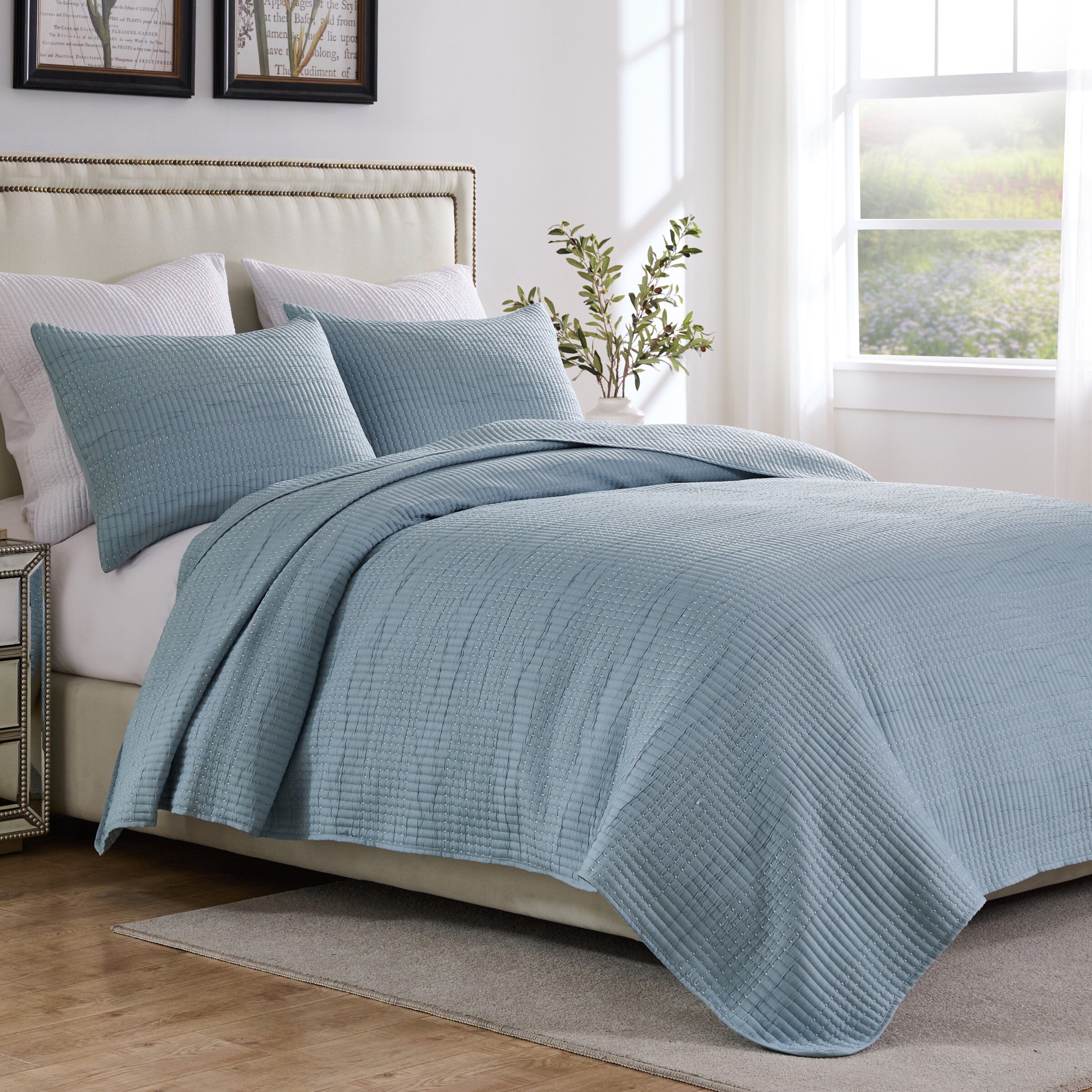 Greenland Home Fashions Cosmo Contemporary Matelassé Coverlet Set, CHAMBRAY, alternate image number 1