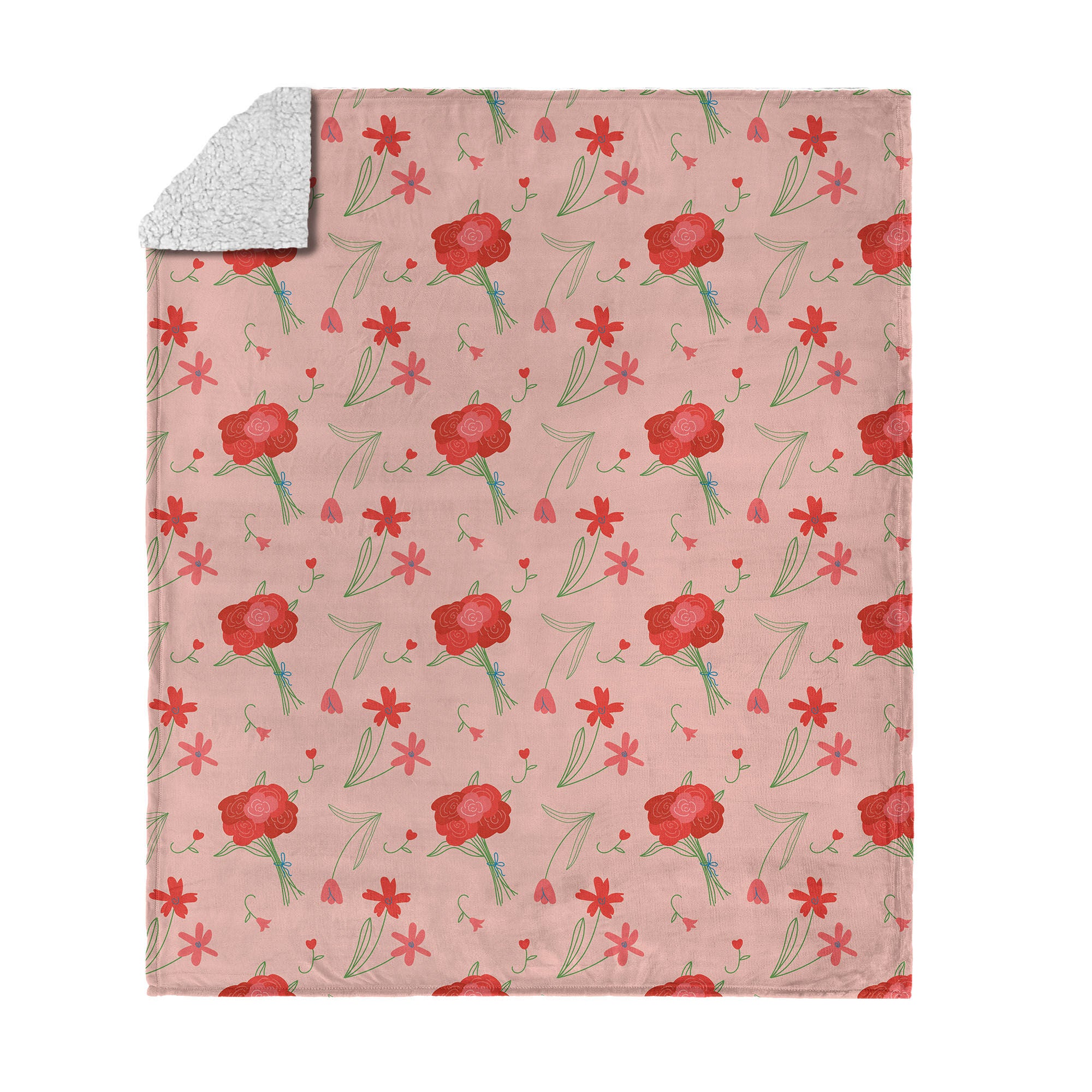 Valentine's Day Flowers Silk Touch Sherpa Throw Blanket 50x60 Inches, RED, hi-res image number 0