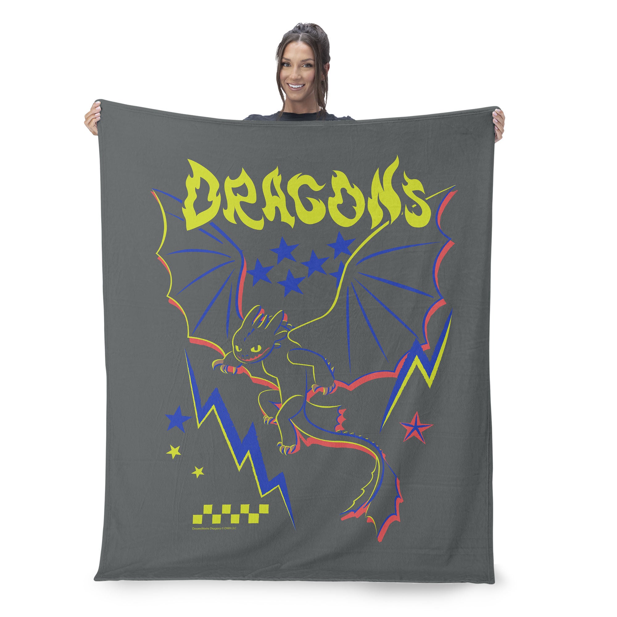 How to Train Your Dragon Neon Dragon Silk Touch Sherpa Throw Blanket 50x60 inches, GRAY, on-hover image number 1