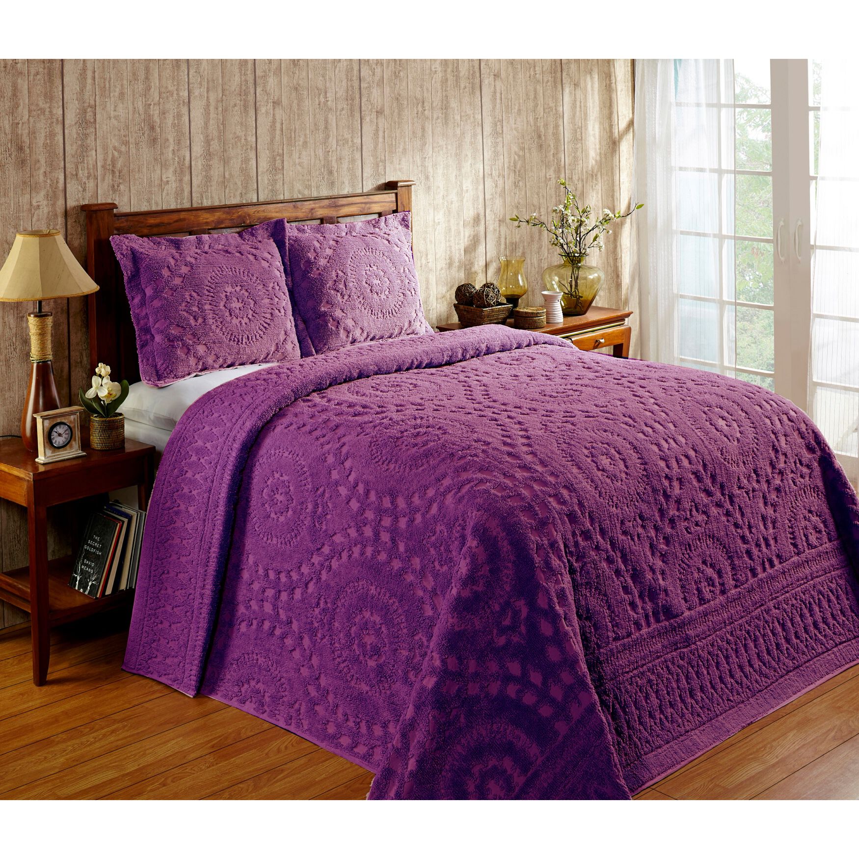 Rio Collection Chenille Bedspread , PLUM, hi-res image number 0