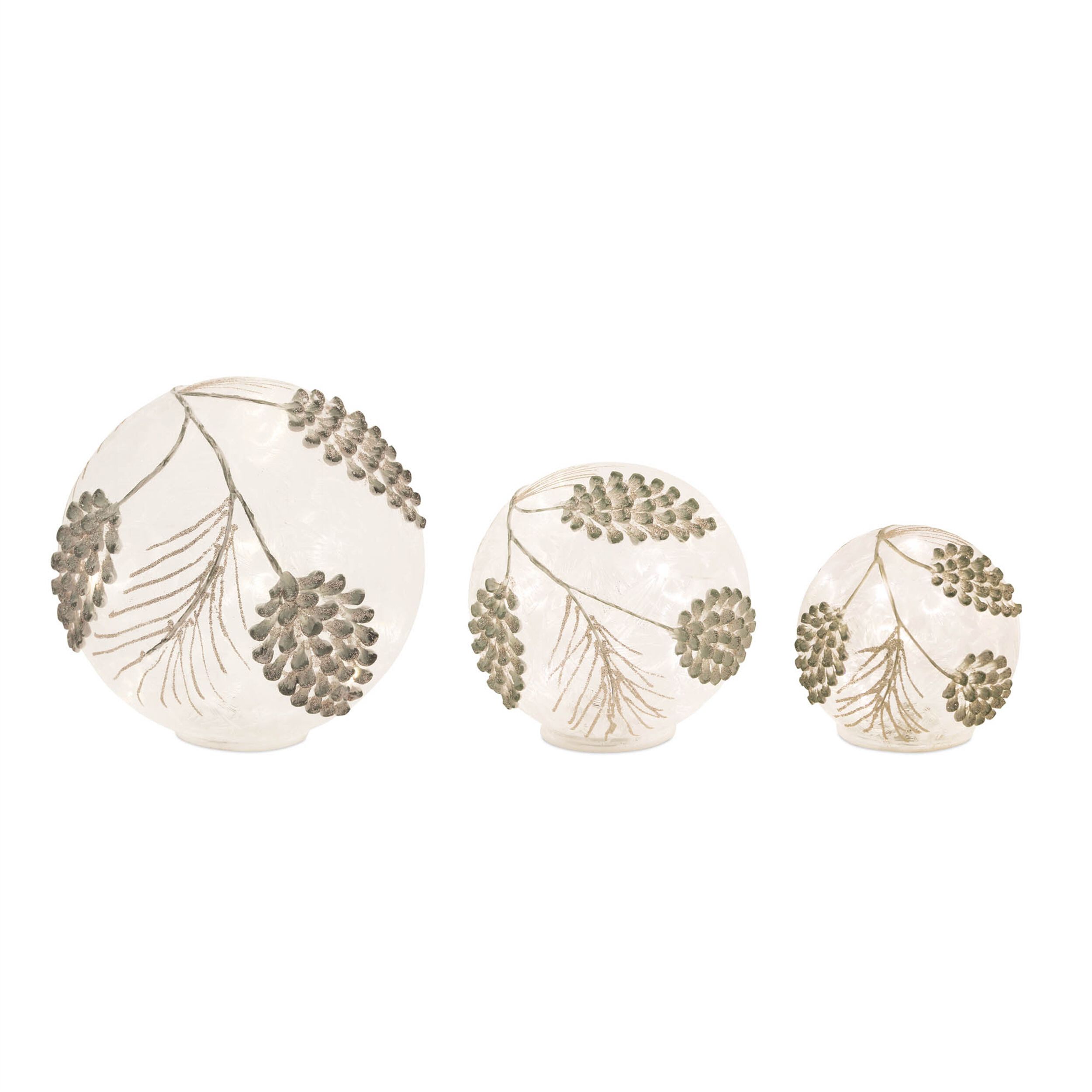 LED Frosted Gold Pinecone Orb (Set of 3), WHITE GOLD, hi-res image number 0