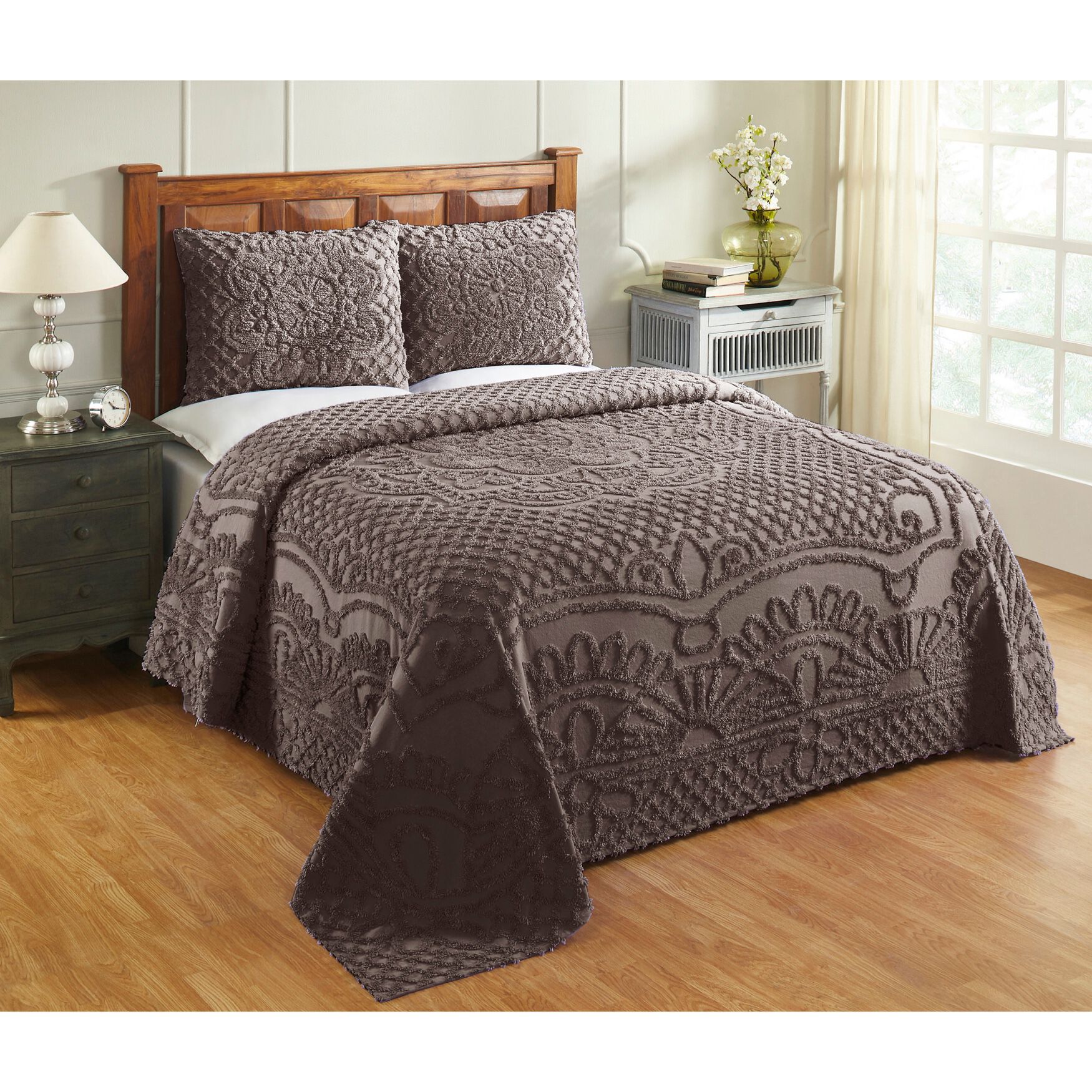 Trevor Collection Tufted Chenille Bedspread Set , COCOA, hi-res image number 0