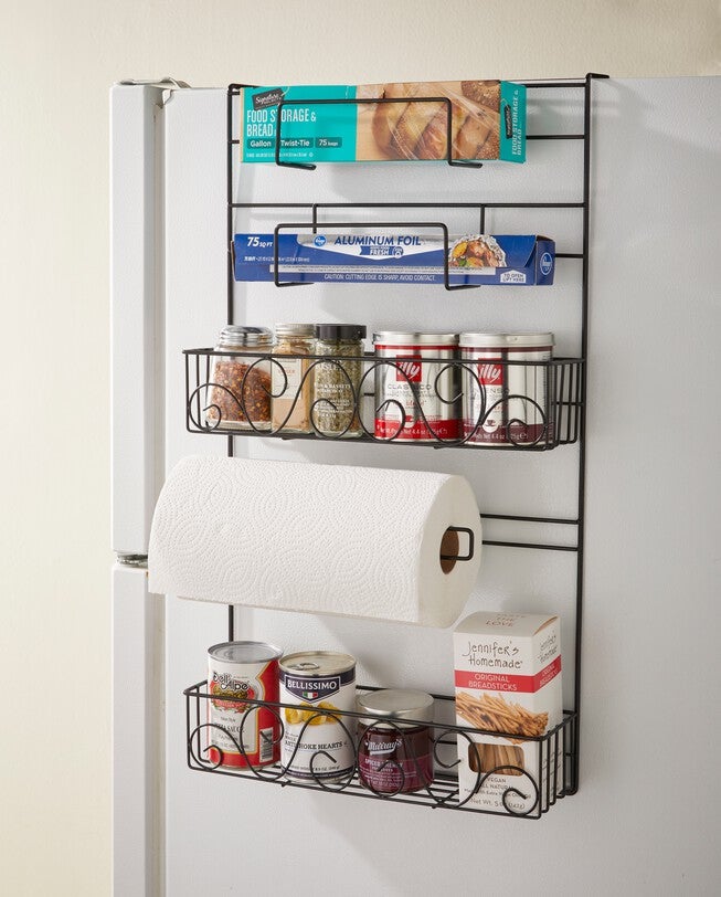 Scroll Refrigerator Side Storage Rack, BLACK, hi-res image number null