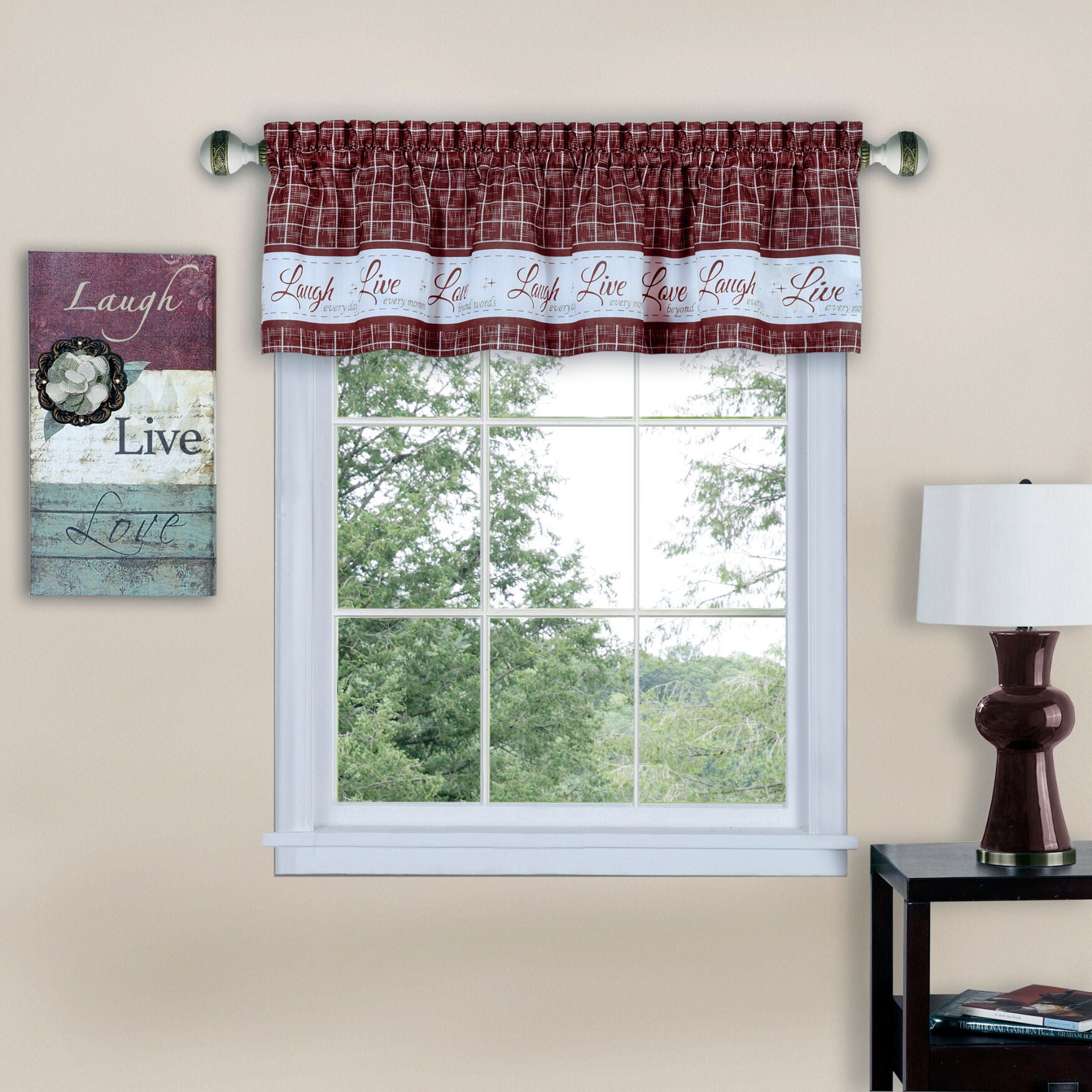 Live, Love, Laugh Window Curtain Valance - 58x14, , on-hover image number 1