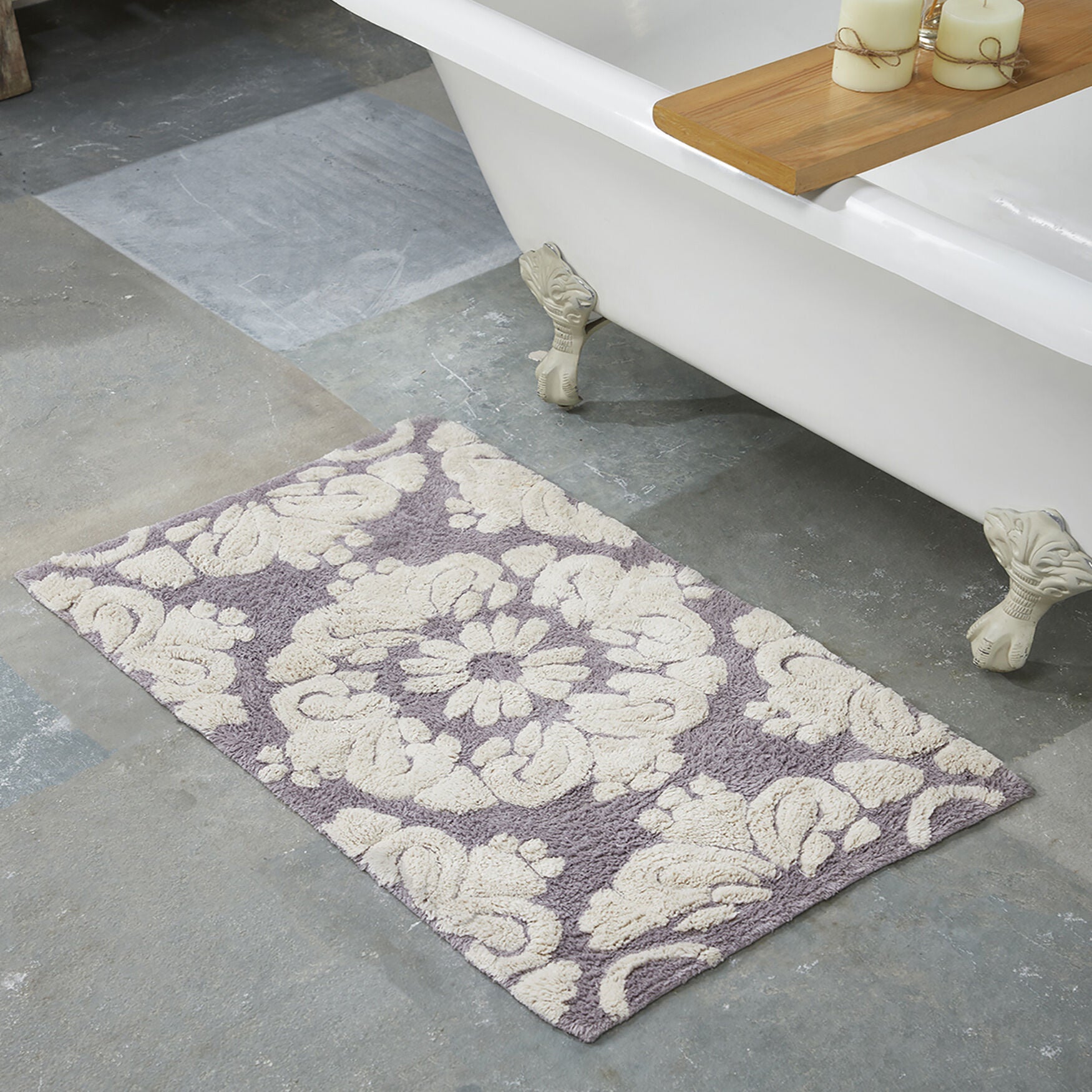 Medallion Collection 100% Cotton 17 inches X 24 inches Rectangle Bath Rug, GRAY NATURAL, hi-res image number 0