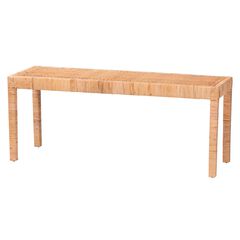 Abelia Modern Bohemian Natural Rattan And Mahogany Wood Long Accent Bench