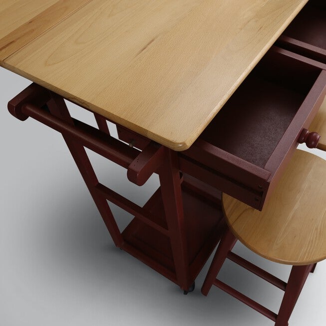 Breakfast Cart with Drop-Leaf Table-Red, , alternate image number 11