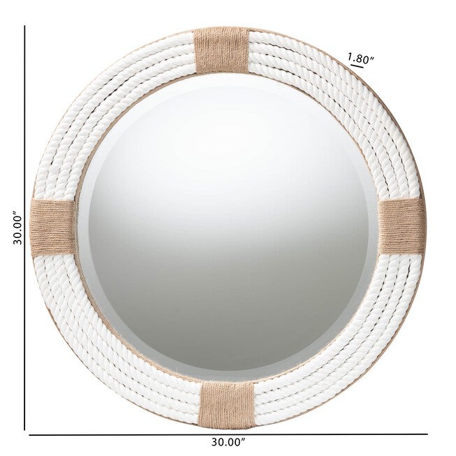 Makya Round Woven Rope Mirror, WHITE, alternate image number null