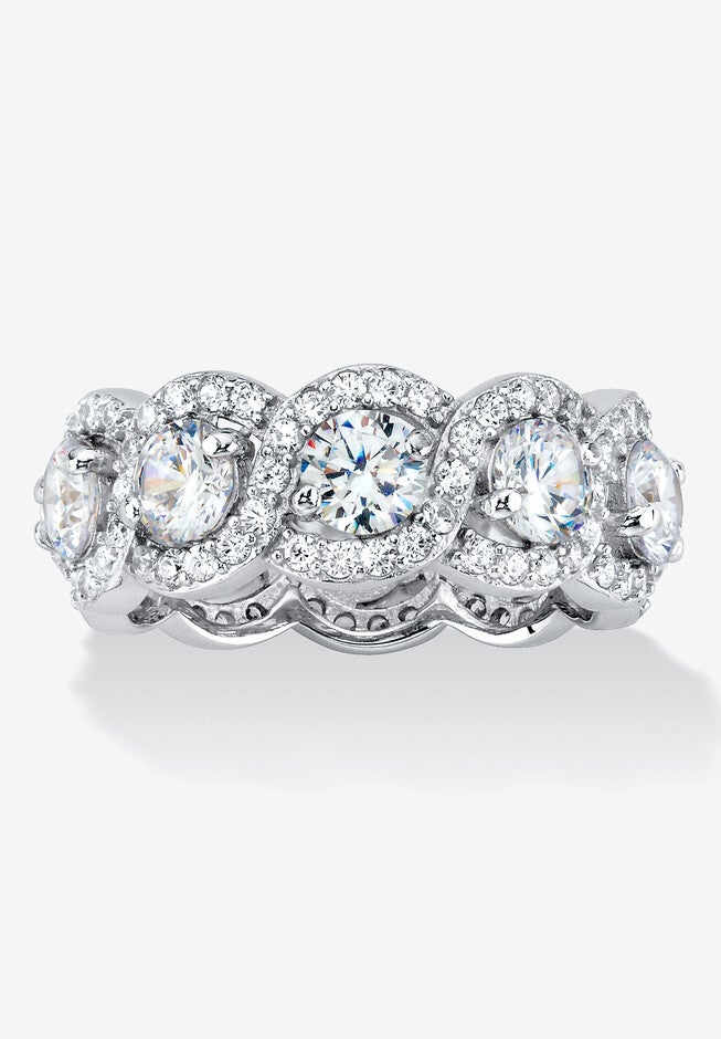 Platinum over Sterling Silver Cubic Zirconia Halo Eternity Bridal Ring, SILVER, hi-res image number 0