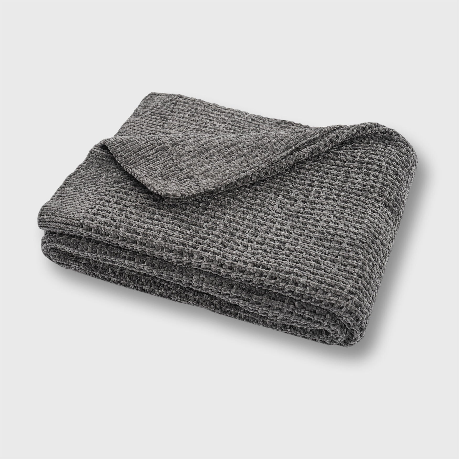 Shiny Waffle Chenille Knit Throw, CHARCOAL GRAY, hi-res image number 0