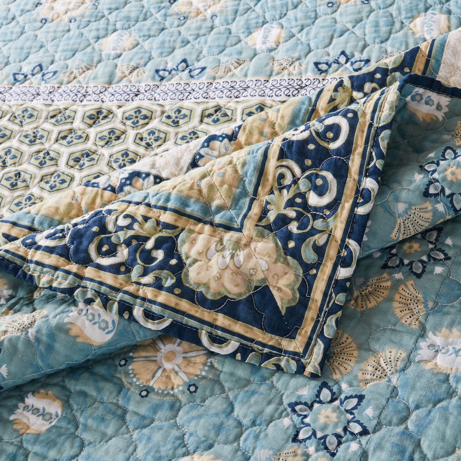 Thalia Bohemian Quilted Throw Blanket, Blue, , alternate image number 6