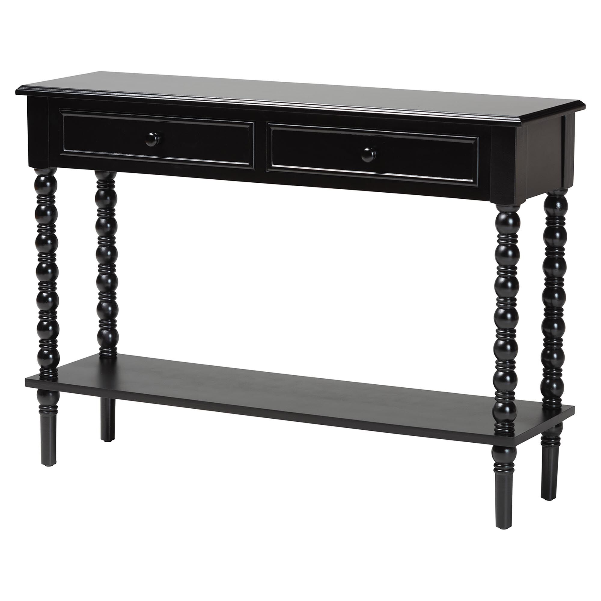 Malinda Classic Black Wood 2-Drawer Console Table with Spindle Legs, BLACK, alternate image number 1