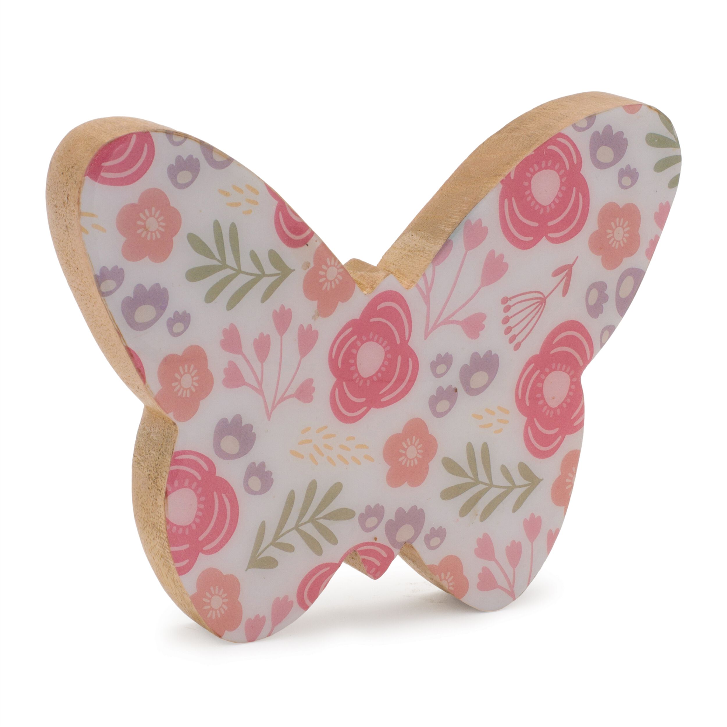 Wood Floral Patterned Butterfly Decor Set of 2, WHITE PINK, alternate image number 2